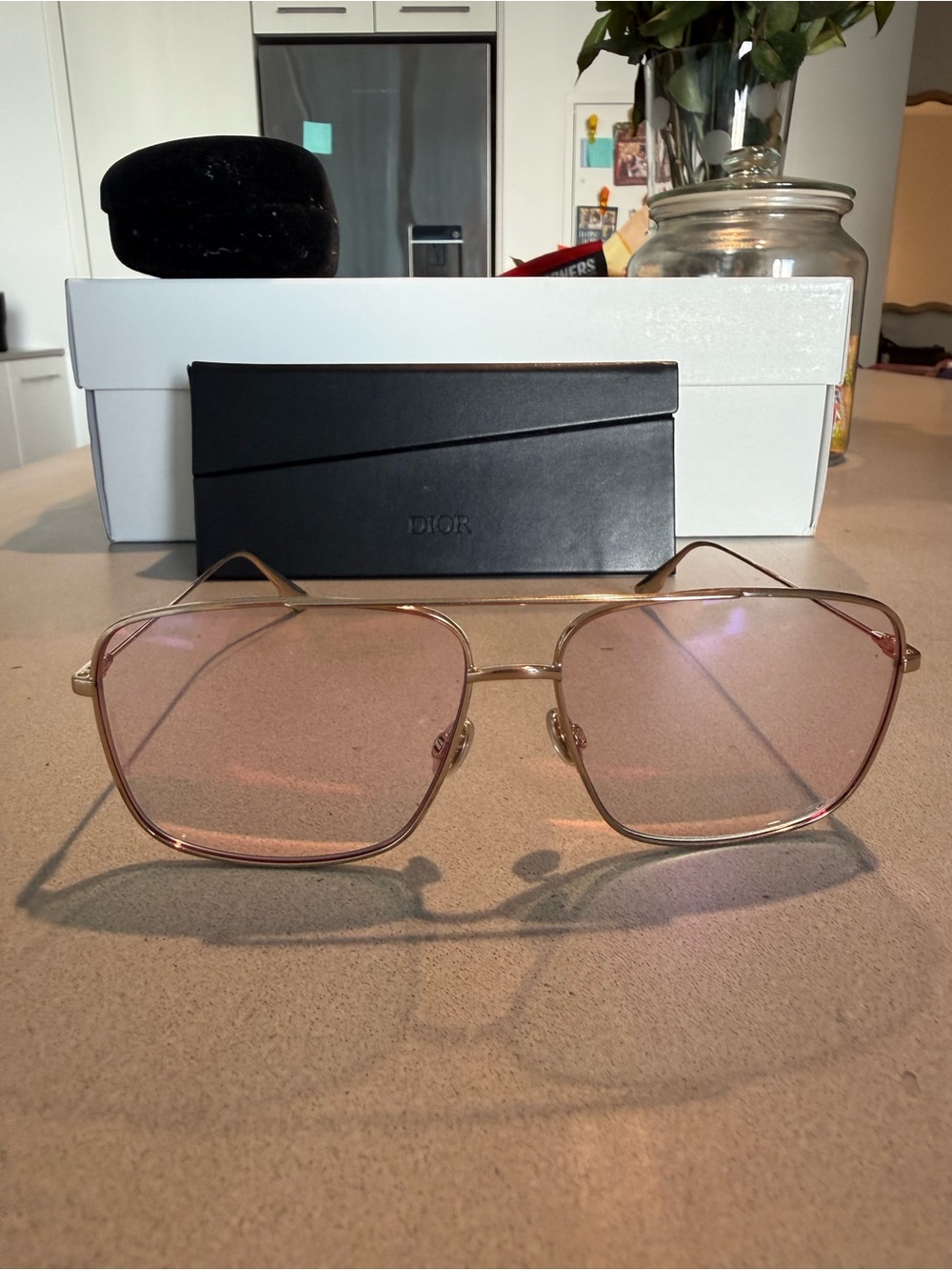 Christian Dior Pink and Gold Square Aviator Sunglasses StellaireO